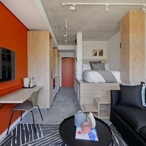 Open plan apartment with balcony and lots of natural light